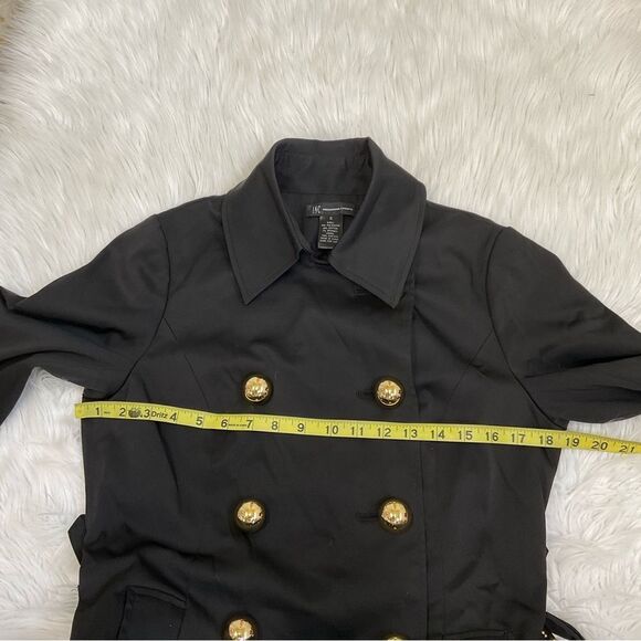 INC Double Breasted Belted Long Lightweight Trench Coat Black Gold Buttons S - Picture 9 of 15
